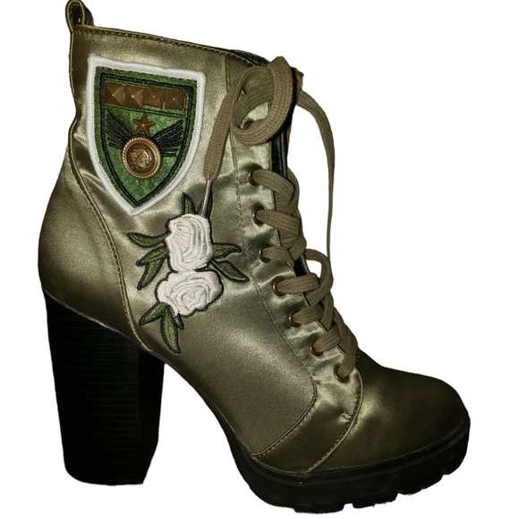 Steve Madden Laurie Floral Combat Boots Army Green Size 8 - Picture 5 of 8